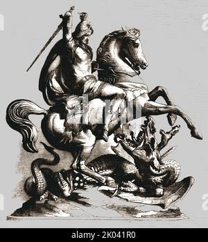 „St. George und der Drache“, 1854. Aus „Cassells Illustrated Family Paper; London Weekly 31/12/1853 - 30/12/1854“. Stockfoto