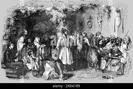 „Türkisches Kaffeehaus“, 1854. Aus „Cassells Illustrated Family Paper; London Weekly 31/12/1853 - 30/12/1854“. Stockfoto