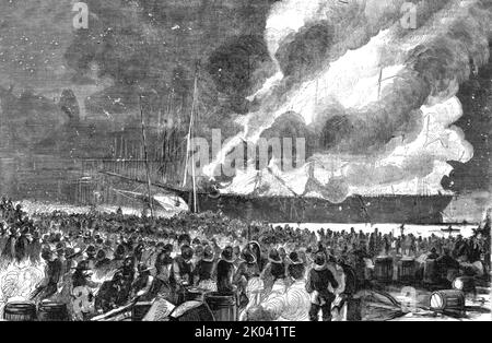 'Burning of the Clipper Ship 'Great Republic', 27. Dezember 1853', 1854. Aus „Cassells Illustrated Family Paper; London Weekly 31/12/1853 - 30/12/1854“. Stockfoto