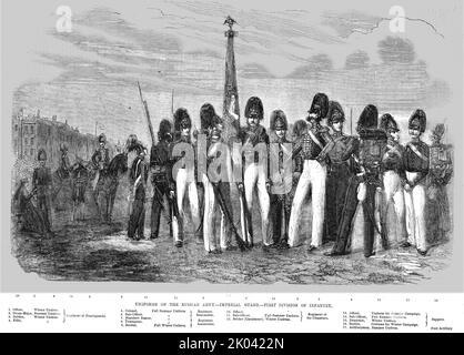 'Uniformen der russischen Armee - Kaisergarde - erste Division der Infanterie', 1854. Aus „Cassells Illustrated Family Paper; London Weekly 31/12/1853 - 30/12/1854“. Stockfoto