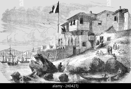 'Hauptquartier von Marschall Arnaud in Gallipoli', 1854. Aus „Cassells Illustrated Family Paper; London Weekly 31/12/1853 - 30/12/1854“. Stockfoto