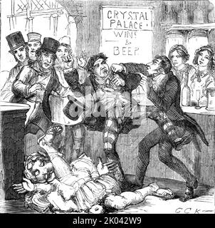 „Der Kristallpalast und seine Erfrischungen; meine Herren Besucher übererfrischt“, 1854. Aus „Cassells Illustrated Family Paper; London Weekly 31/12/1853 - 30/12/1854“. Stockfoto