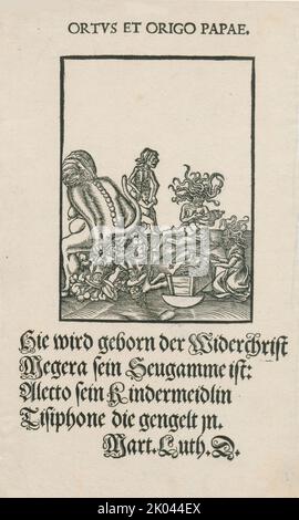 Ortus et origo Papae (Geburt und Herkunft des Papstes), 1545. Private Sammlung. Stockfoto