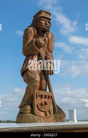 Statue, Hafen, Altefähr, Insel Rügen, Mecklenburg-Vorpommern, Deutschland Stockfoto