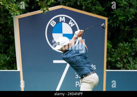 Virginia Water, Großbritannien. 08. September 2022. Sebastian Garcia Rodriguez (ESP) 7. Abschlag während der BMW PGA Championship 2022 Tag 1 im Wentworth Club, Virginia Water, Großbritannien, 8.. September 2022 (Foto von Richard Washbrooke/News Images) in Virginia Water, Großbritannien am 9/8/2022. (Foto von Richard Washbrooke/News Images/Sipa USA) Quelle: SIPA USA/Alamy Live News Stockfoto