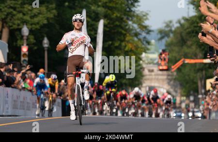 9. September 2022, Quebec City, Quebec, Kanada: Benoit Cosnefroy aus Frankreich gewann den Grand Prix Cycliste de Québec, Quebec City, Quebec, Kanada am 09. Und 2022. September. (Bild: © Patrice Lapointe/ZUMA Press Wire) Stockfoto