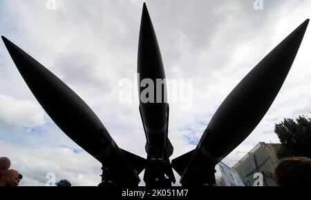 Bukarest, Rumänien - 04. September 2022: Eine amerikanische Mittelstreckenrakete MIM-23 Hawk. Dieses Bild ist nur für redaktionelle Zwecke bestimmt. Stockfoto