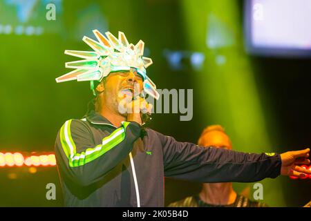 Malaga, Spanien. 09. September 2022. Der Sänger von Jamiroquai Jay Kay tritt während eines Konzerts des Andalucia Big Festivals von Mad Cool in Malaga auf.Es ist das erste Mal, dass die Organisation Mad Cool ein Festival in Malaga veranstaltet. Kredit: SOPA Images Limited/Alamy Live Nachrichten Stockfoto