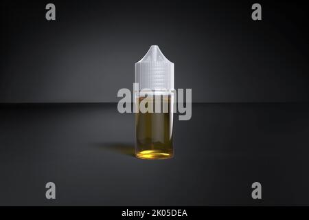 Chubby Gorilla 30ml Vape e Juice Flasche gefüllt mit Nikotin Vape Juice ohne Etikett, 3D Darstellung auf dunklem Hintergrund, Grafik Stockfoto