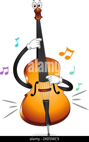 Illustration des Mascot Upright Bass String Instruments, das mit Noten spielt Stockfoto