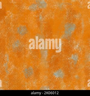 Rostiger Kupfer Metallblech Hintergrund. Blaue graue Korrosionspunkte grobe Textur Digitale Illustration. Orange braune Wand, Blockdesign Material Grafik Stockfoto