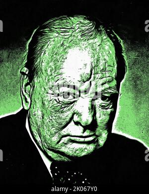 Illustrationen Portret Sir Winston Leonard Spencer Churchill, britischer Staatsmann, Politiker, Premierminister von Großbritannien Stockfoto