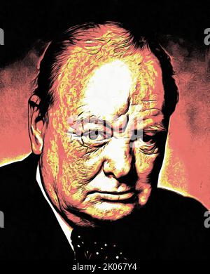 Illustrationen Portret Sir Winston Leonard Spencer Churchill, britischer Staatsmann, Politiker, Premierminister von Großbritannien Stockfoto