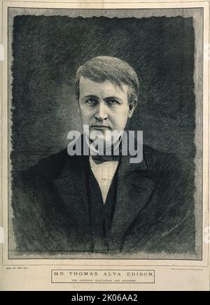 Thomas Alva Edison. Holzstich von M. K. L. Wright Stockfoto