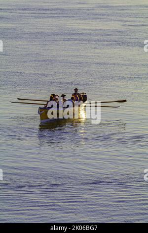 Pilot Gig kommt in den Slipway Stockfoto