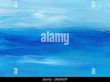 Abstrakte Hintergrundmalerei Textur. Blaue und weiße Pinselstriche auf Papier. Wunderschöne, weiche, azurblaue künstlerische Kulisse. Stockfoto