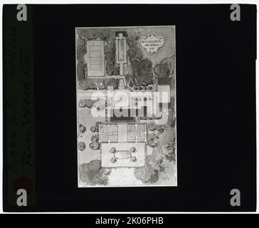 „Woodston, Mt. Kisco, New York", zwischen 1915 und 1925. Foto eines Plans des Marshall Slade-Hauses und -Gartens in der Monographie des Werks von Charles Adams Platt, New York, 1913. Stockfoto