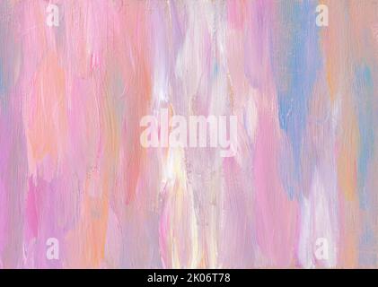 Abstrakter, pastellrosa, lila und gelber strukturierter Hintergrund. Pinselstriche auf Papier. Zeitgenössische Kunst. Handbemalter Hintergrund Stockfoto
