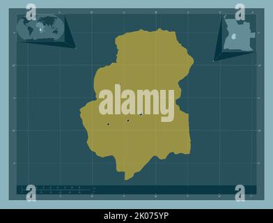 Huambo, Provinz Angola. Einfarbige Form. Standorte der wichtigsten Städte der Region. Karten für zusätzliche Eckposition Stockfoto