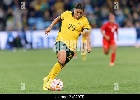 SYDNEY, AUSTRALIEN - 6. SEPTEMBER: Sam Kerr aus Australien läuft mit dem Ball während des International Friendly Match zwischen Australien und Kanada in Alli Stockfoto