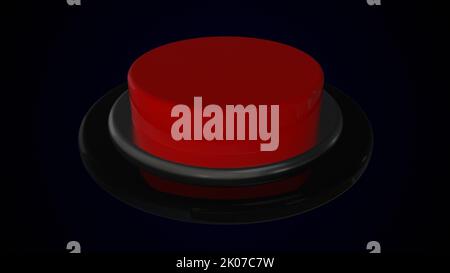 Roter runder Druckknopf, umrandet von einem Metallring, Objekt für Design, 3D Rendering Hintergrund Stockfoto