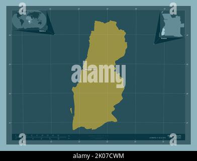 Namibe, Provinz Angola. Einfarbige Form. Orte und Namen der wichtigsten Städte der Region. Karten für zusätzliche Eckposition Stockfoto