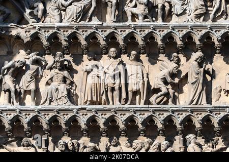 Detail des Passionsportals, südliche Querschifffassade, Kölner Dom, Köln, Nordrhein-Westfalen, Deutschland Stockfoto