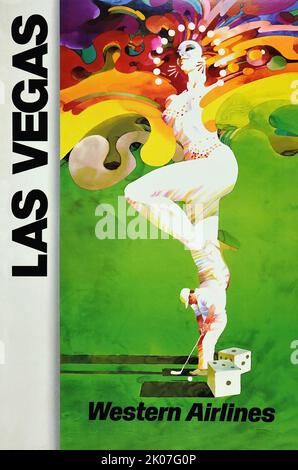 Vintage 1960s Airline Poster - Las Vegas, Western Airlines. Stockfoto