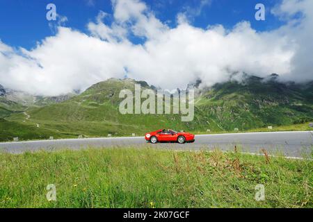 Oldtimer-Rallye Silvretta Classic 2022, Ferrari 328 GTS, Baujahr 1988, Silvretta Hochalpenstraße, Montafon, Vorarlberg, Österreich Stockfoto