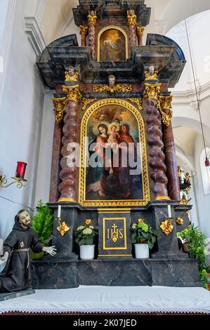 Seitenaltar, Wallfahrtskirche Frauenkapelle in Fischen, Allgäu, Bayern, Deutschland Stockfoto