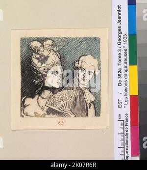 Der Marquise de Merteuil und der Viscount de ValmontOriginalzeichnung für gefährliche Liaisons Pierre-Georges Jeanniot (1848-1934), Illustrator; Pierre-Ambroise-François Choderlos de Laclos (1741-1803), Autor. BNF, Drucke und Fotografie, DC-392 (A, 3)-FOL. Stockfoto