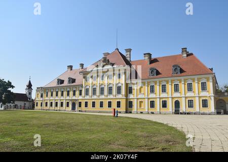 Die Stadt Vukovar in Ostkroatien, Slawonien, Srijem, an der Donau, Spuren des Krieges 1991: Das barocke Schloss Eltz Stockfoto