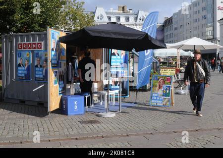 Malmö /Schweden/10 Septmber 2022/Schweden stimmt für geneerl-Parlamentswahlen am sonntag, den 11. septmber 2022, führen alle schwedischen Politiker einen Wahlkampf auf dem Malamo-Platz in Schweden durch. (Foto..Francis Joseph Dean/Dean Picturs. Stockfoto