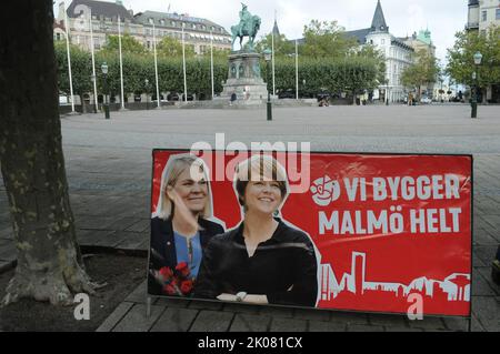 Malmö /Schweden/10 Septmber 2022/Schweden stimmt für geneerl-Parlamentswahlen am sonntag, den 11. septmber 2022, führen alle schwedischen Politiker einen Wahlkampf auf dem Malamo-Platz in Schweden durch. (Foto..Francis Joseph Dean/Dean Picturs. Stockfoto