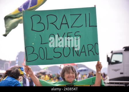 Gedenkfeier der zweihundertjährigen Unabhängigkeit Brasiliens mit einer Demonstration der Unterstützung für den Präsidenten der Republik Jair Messias Bolsona Stockfoto