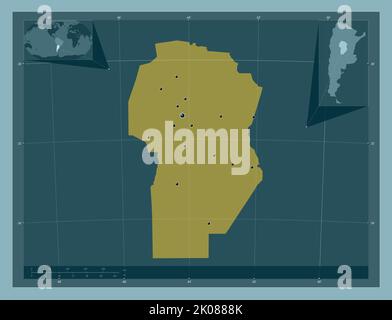 Cordoba, Provinz Argentinien. Einfarbige Form. Standorte der wichtigsten Städte der Region. Karten für zusätzliche Eckposition Stockfoto