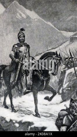 Hannibal (247 - zwischen 183 und 181 v. Chr.) war ein karthagischer General und Staatsmann, der während des Zweiten Punischen Krieges die Streitkräfte Karthago in ihrem Kampf gegen die römische Republik befehligte. Er gilt weithin als einer der größten Militärkommandanten der Geschichte Stockfoto