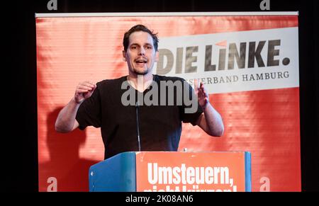 Hamburg, Deutschland. 10. September 2022. Thomas Iwan (die Linke) hält seine Kandidatur für das Amt des Staatssprechers auf der Landesparteikonferenz. Quelle: Markus Scholz/dpa/Alamy Live News Stockfoto