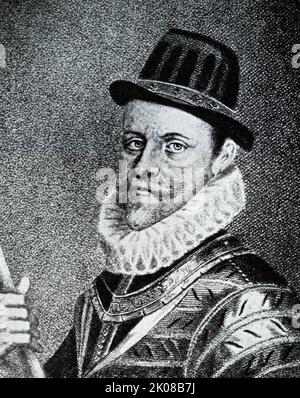 Sir John Hawkins (1532. - 12. November 1595) war ein bahnbrechender englischer Marinekommandeur und -Verwalter. Er war auch Privatmann und ein früher Förderer der englischen Beteiligung am atlantischen Sklavenhandel Stockfoto