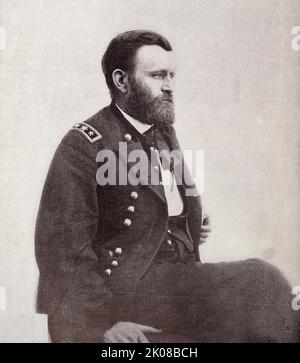 Ulysses S. Grant (geb. Hiram Ulysses Grant; 27. April 1822 - 23. Juli 1885) war ein amerikanischer Militäroffizier und Politiker, der von 1869 bis 1877 als Präsident der Vereinigten Staaten von 18. diente Stockfoto