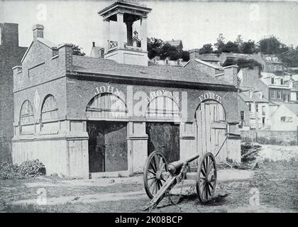 John Brown's Fort bei Harper's Ferry. John Browns Fort wurde ursprünglich 1848 für den Einsatz als Wachmann und Feuerwehrhaus durch die Bundesarmee Harpers Ferry Armory in Harpers Ferry, Virginia, errichtet Stockfoto