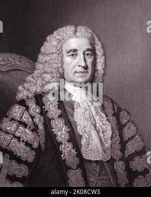 Thomas Pelham-Holles, 1. Duke of Newcastle upon Tyne und 1. Duke of Newcastle-under-Lyne, KG, PC, FRS (21. Juli 1693 - 17. November 1768) war ein britischer Whig-Staatsmann, der allgemein als Herzog von Newcastle bekannt war Stockfoto