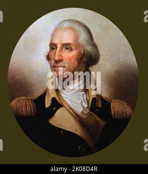 George Washington, Gemälde von Rembrandt Peale (22. Februar 1778 - 3. Oktober 1860), einem amerikanischen Künstler und Museumswärter. George Washington (22. Februar 1732 - 14. Dezember 1799) war ein amerikanischer Militäroffizier, Staatsmann und Gründungsvater, der von 1789 bis 1797 als Präsident der Vereinigten Staaten von 1. diente Stockfoto