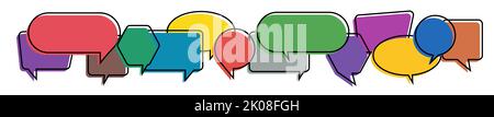 Bunte bunte bunte Dialog Sprechblasen. Illustration des Kommunikationskonzepts auf weißem isolierten Hintergrund. Stockfoto