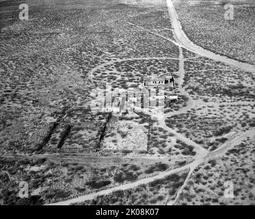 Die erste Atombombe (Codename Trinity) wurde am 16. Juli 1945, sieben Tage nach der Einrichtung des White Sands Proving Ground, am Trinity-Standort in der Nähe der nördlichen Grenze des Bereichs getestet Stockfoto