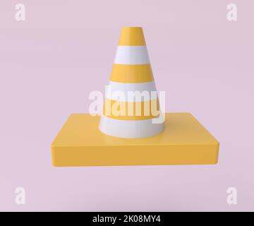 Trafic Cone-Symbol, minimale darstellung mit 3D Rendern auf hellrosa Hintergrund. Stockfoto