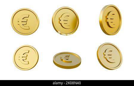 Satz Goldmünzen mit Euro-Zeichen 3D Abbildung, minimal 3D Render Abbildung Stockfoto