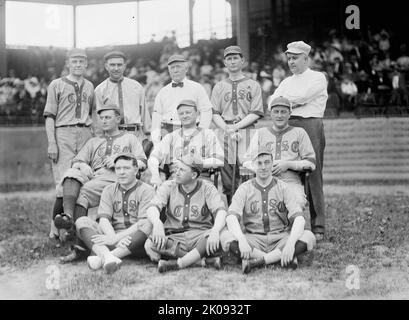 Baseballspiele, Kongress - Front Row: Kinkead of New Jersey; Pat Harrison; Murray of Massachusetts. 2. Reihe: Nicht identifiziert; Edwards von Georgia; McDermott von Illinois; hintere Reihe: Weiß von Ohio; nicht identifiziert; Tom Reilly von Connecticut; Webb von North Carolina; Rauch von Indiana, 1912. Stockfoto