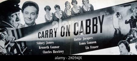 Werbeplakat für den Film Carry On Cabby von 1963 mit Sid James, Hattie Jacques, Kenneth Connor und Charles Hawtrey. Stockfoto