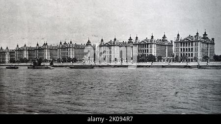 St. Thomas' Hospital, London. Das Krankenhaus, das ursprünglich in Southwark ansässig war, aber seit 1871 in Lambeth ansässig war, bietet seit dem 12.. Jahrhundert kostenlose oder karitative Gesundheitsversorgung an. Stockfoto